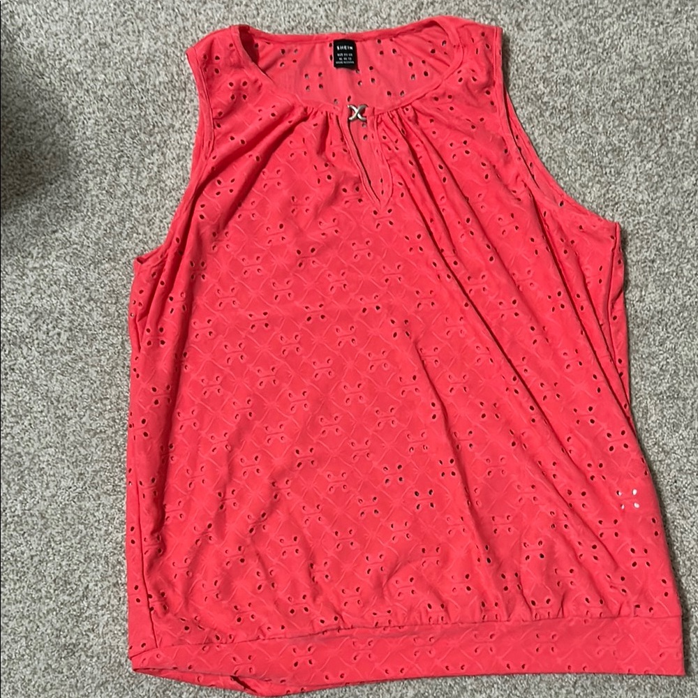 SHEIN Coral Sleeveless Tank Top with Gathered Neckline